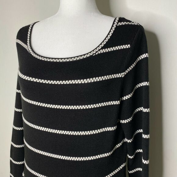 Eliza J. Black and White Striped Long Sleeve A-Line Dress Size L - Picture 4 of 9